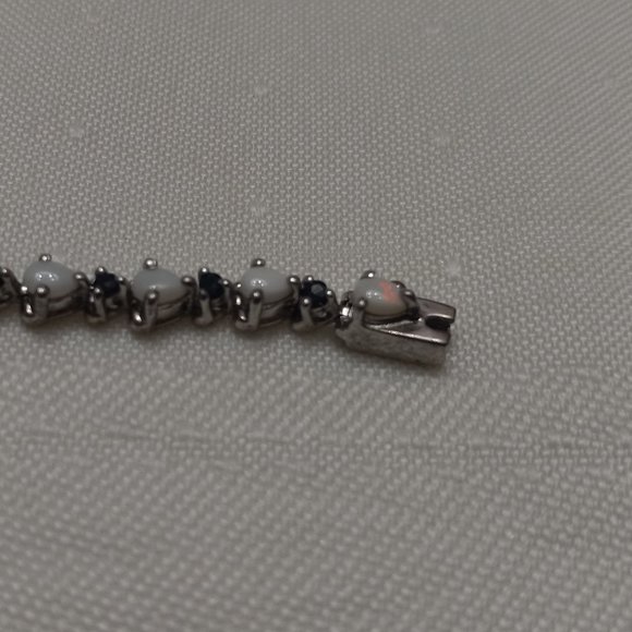 Sterling Silver Bracelet with Opals and Blue Rhinestones - Picture 9 of 14